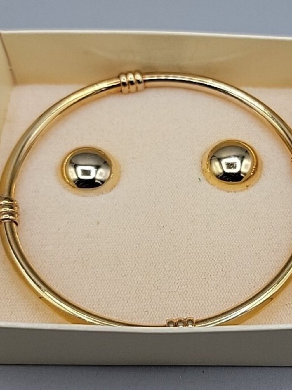 Vintage Pierre Balmain Paris Bangle 8.5" Bracelet & Post Earrings Gold Plated